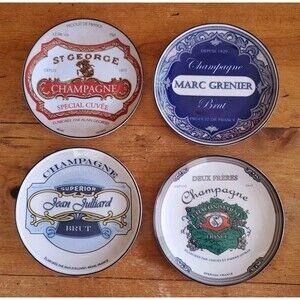 Vtg Rare Pottery Barn Champagne Plates Wine Bar Cocktail Set of 4 Assorted 6.5"